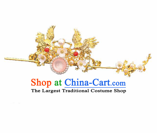 Chinese Ancient Bride Golden Crane Hairdo Crown Hairpins Traditional Hanfu Wedding Hair Accessories for Women