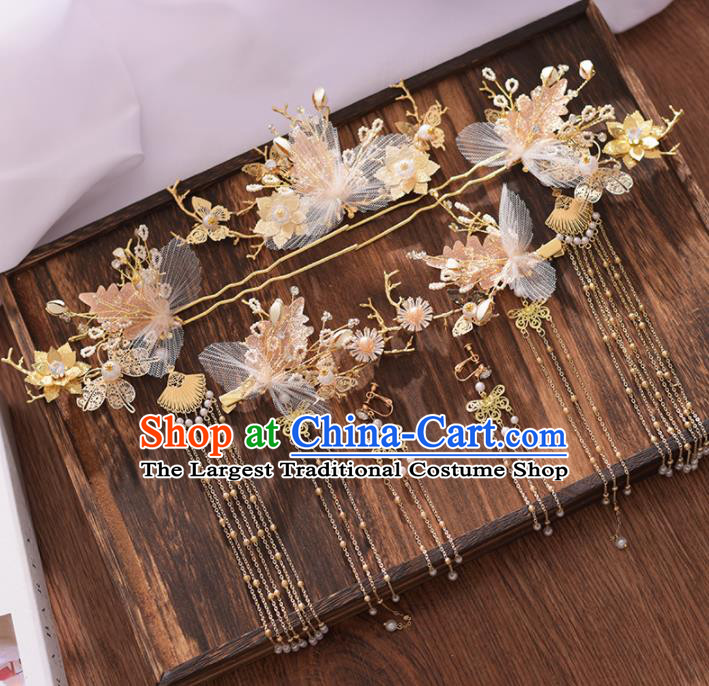 Chinese Ancient Bride Silk Flower Hair Claws Hairpins Traditional Hanfu Wedding Hair Accessories for Women
