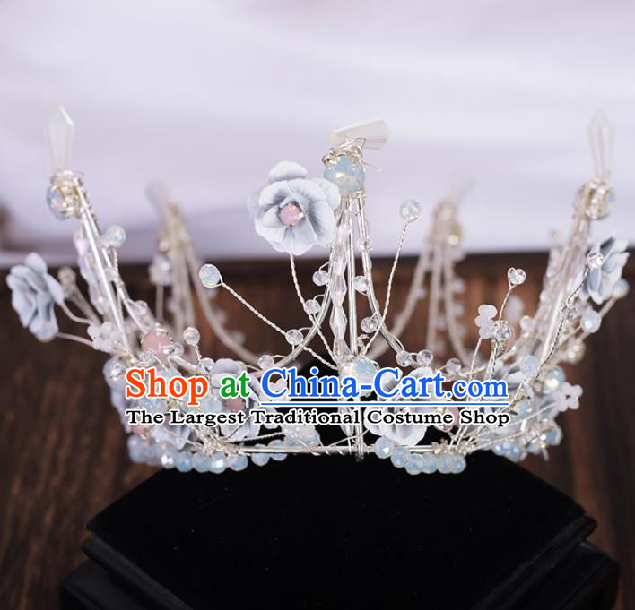 Top Grade Handmade Baroque Blue Flowers Royal Crown Traditional Princess Wedding Hair Accessories for Women