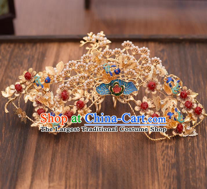 Chinese Ancient Bride Pine Phoenix Coronet Hairpins Traditional Hanfu Wedding Hair Accessories for Women