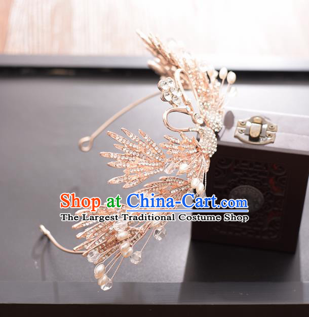 Top Grade Handmade Baroque Zircon Swan Royal Crown Traditional Princess Wedding Hair Accessories for Women