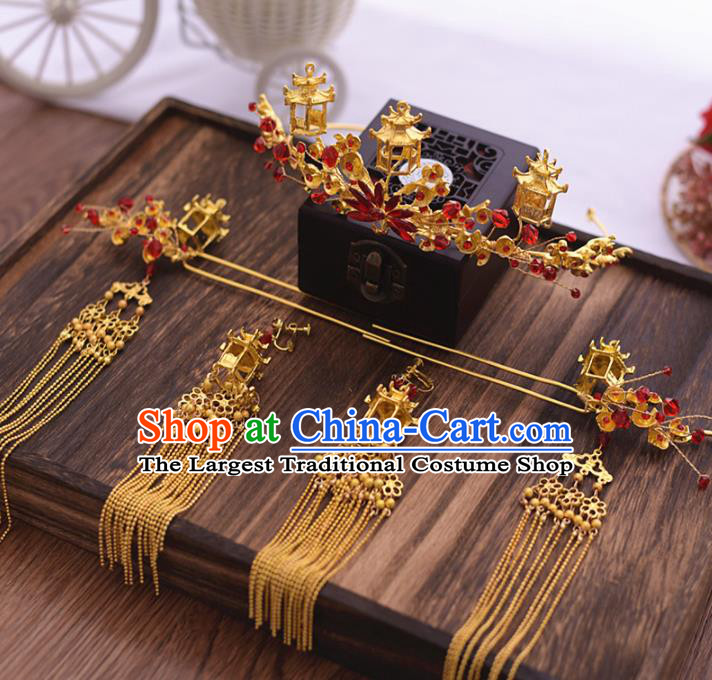Chinese Ancient Bride Hair Crown Tassel Hairpins Traditional Hanfu Wedding Hair Accessories for Women