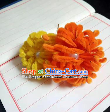 Chinese Ancient Court Orange and Yellow Velvet Chrysanthemum Hairpins Traditional Hanfu Handmade Hair Accessories for Women