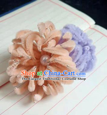 Chinese Ancient Court Lilac and Orange Velvet Chrysanthemum Hairpins Traditional Hanfu Handmade Hair Accessories for Women