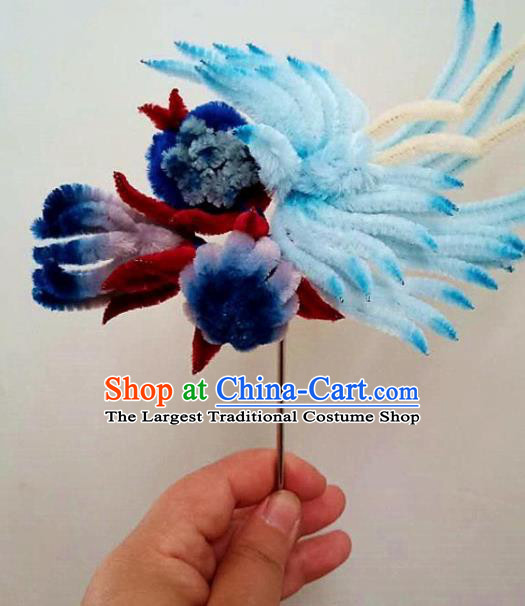 Chinese Ancient Court Blue Velvet Bird Chrysanthemum Hairpins Traditional Hanfu Handmade Hair Accessories for Women