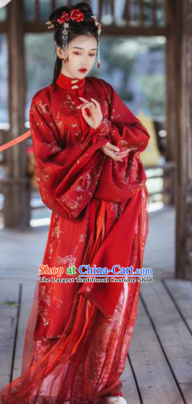 Traditional Chinese Ming Dynasty Bride Red Hanfu Dress Ancient Nobility Lady Wedding Replica Costumes for Women