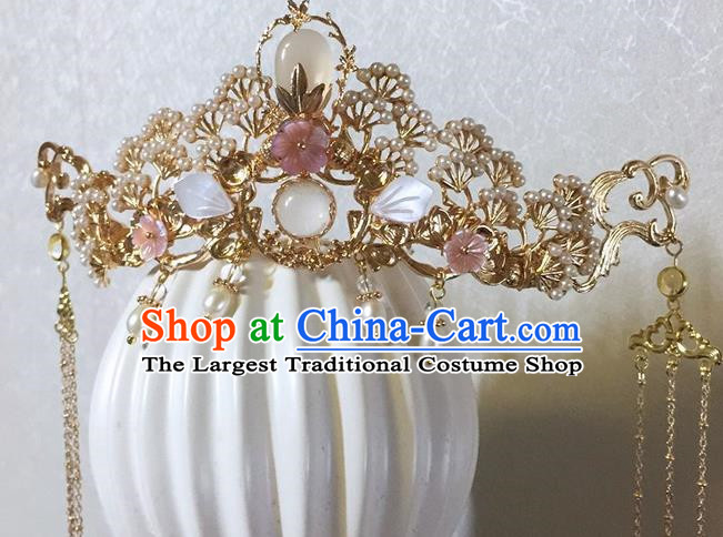 Chinese Handmade Ancient Princess Tassel Pine Hair Crown Hairpins Traditional Hanfu Hair Accessories for Women