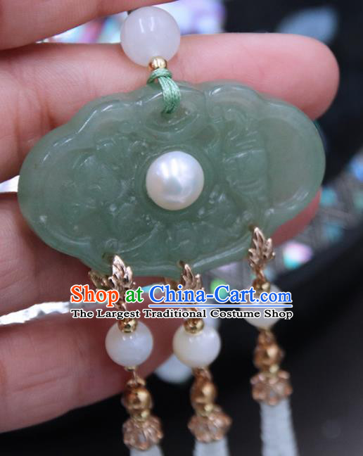Chinese Ancient Court Tassel Jade Brooch Pendant Traditional Princess Hanfu Breastpin Accessories for Women