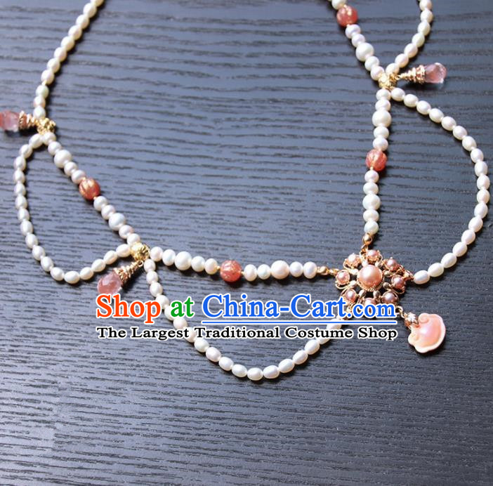 Chinese Ancient Court Pearls Necklace Traditional Princess Hanfu Wedding Accessories for Women