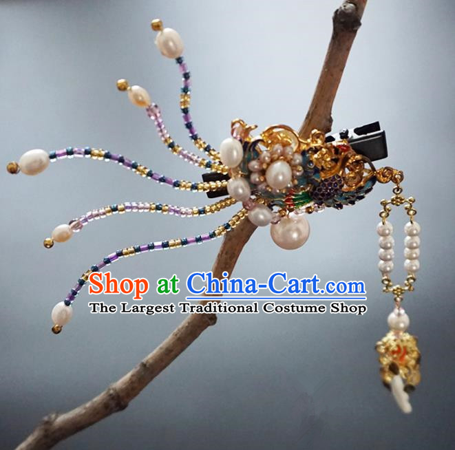 Chinese Ancient Princess Cloisonne Phoenix Hair Claw Hairpins Traditional Handmade Hanfu Hair Accessories for Women