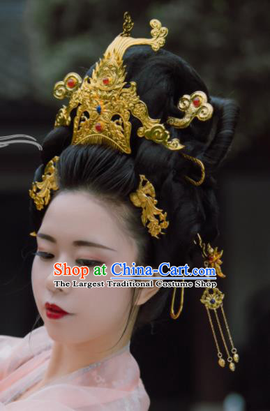 Ancient Chinese Tang Dynasty Queen Phoenix Coronet Hairpins Traditional Hanfu Court Hair Accessories for Women