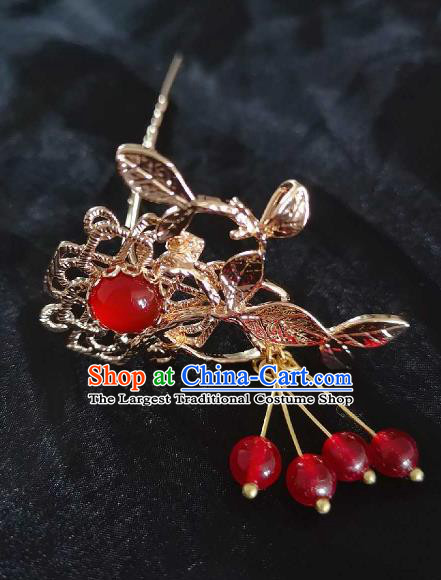 Chinese Ancient Princess Golden Leaf Hairpins Traditional Handmade Hanfu Hair Accessories for Women