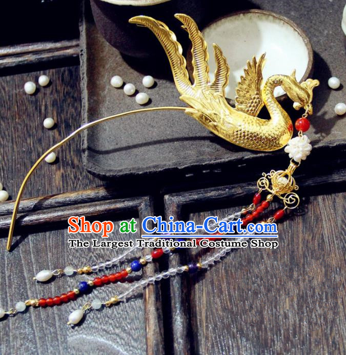 Ancient Chinese Tang Dynasty Phoenix Tassel Step Shake Hairpins Traditional Hanfu Court Hair Accessories for Women