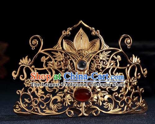Chinese Ancient Princess Lotus Hair Crown Golden Hairpins Traditional Handmade Hanfu Hair Accessories for Women