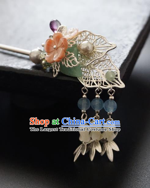 Chinese Ancient Princess Leaf Tassel Hair Clip Hairpins Traditional Handmade Hanfu Hair Accessories for Women