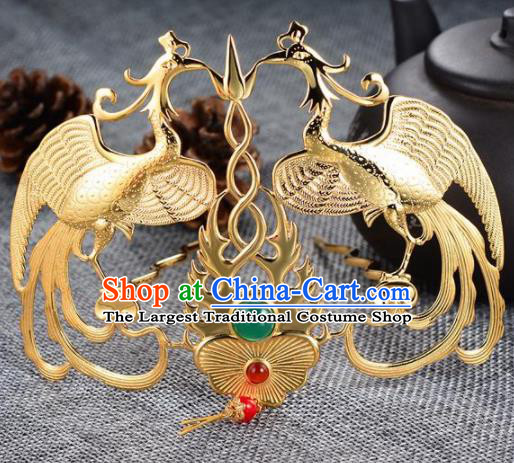 Chinese Ancient Princess Phoenix Hair Crown Golden Hairpins Traditional Handmade Hanfu Hair Accessories for Women