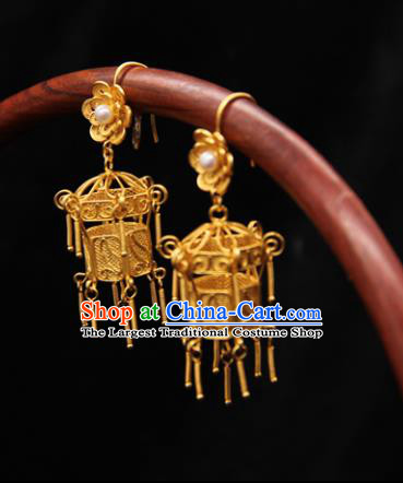 Chinese Ancient Court Golden Palace Earrings Traditional Princess Hanfu Wedding Ear Accessories for Women