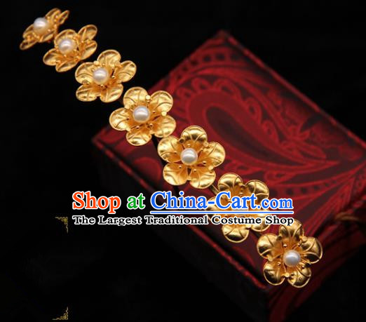 Chinese Ancient Ming Dynasty Empress Golden Flowers Hairpins Traditional Hanfu Court Hair Accessories for Women