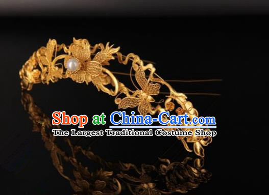 Chinese Ancient Ming Dynasty Empress Golden Butterfly Hairpins Traditional Hanfu Court Hair Accessories for Women