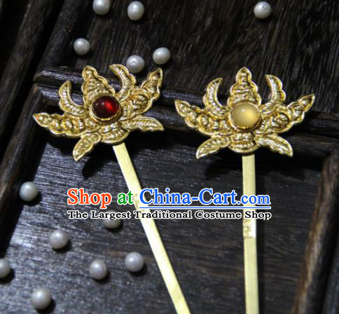 Chinese Ancient Princess Golden Peony Hair Clip Hairpins Traditional Handmade Hanfu Hair Accessories for Women