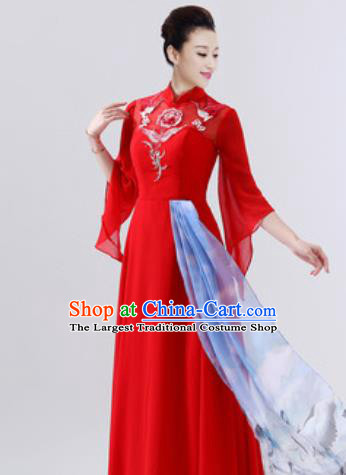 Customized Chinese Chorus Red Dress Professional Modern Dance Stage Performance Costumes for Women