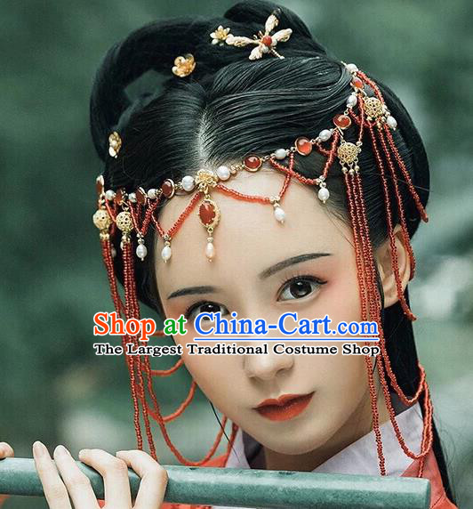 Chinese Ancient Court Wedding Red Beads Necklace Traditional Princess Hanfu Necklet Accessories for Women