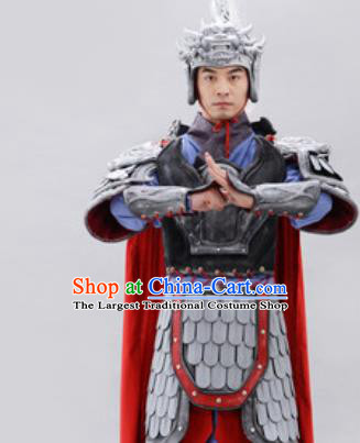 Traditional Chinese Ancient Drama General Costumes Chinese Han Dynasty Warrior Helmet and Armour for Men
