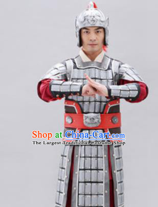 Traditional Chinese Ancient Drama General Costumes Chinese Three Kingdoms Period Warrior Helmet and Armour for Men