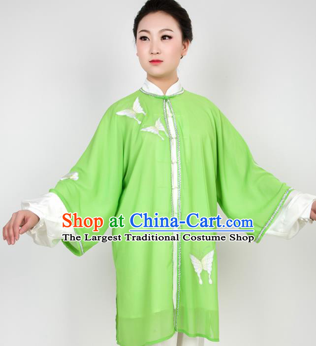 Chinese Traditional Martial Arts Embroidered Butterfly Green Costume Best Kung Fu Competition Tai Chi Training Clothing for Women