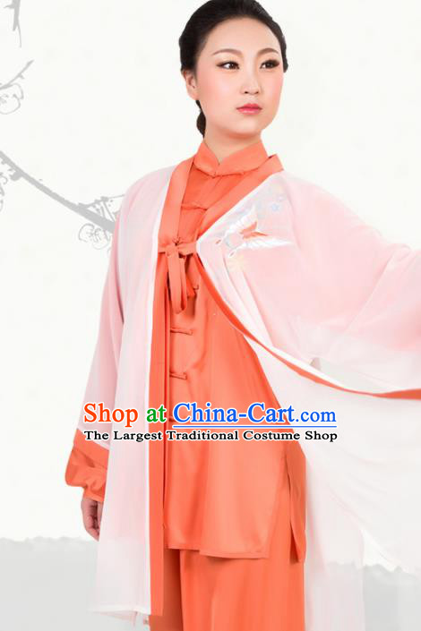 Chinese Traditional Martial Arts Embroidered Orange Costume Best Kung Fu Competition Tai Chi Training Clothing for Women