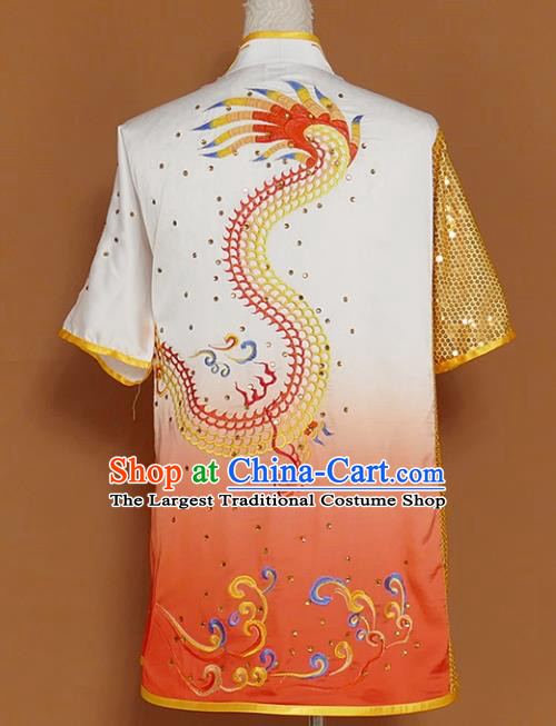 Best Martial Arts Competition Embroidered Dragon Orange Costume Chinese Traditional Kung Fu Tai Chi Training Clothing for Men