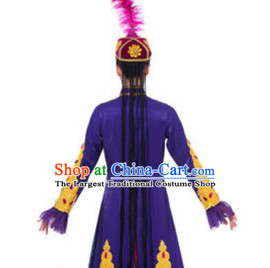 Traditional Chinese Uyghur Nationality Ethnic Costume Uigurian Minority Dance Purple Dress for Women