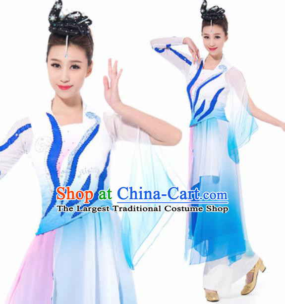 Chinese Spring Festival Gala Fan Dance Blue Dress Traditional Classical Dance Costume for Women