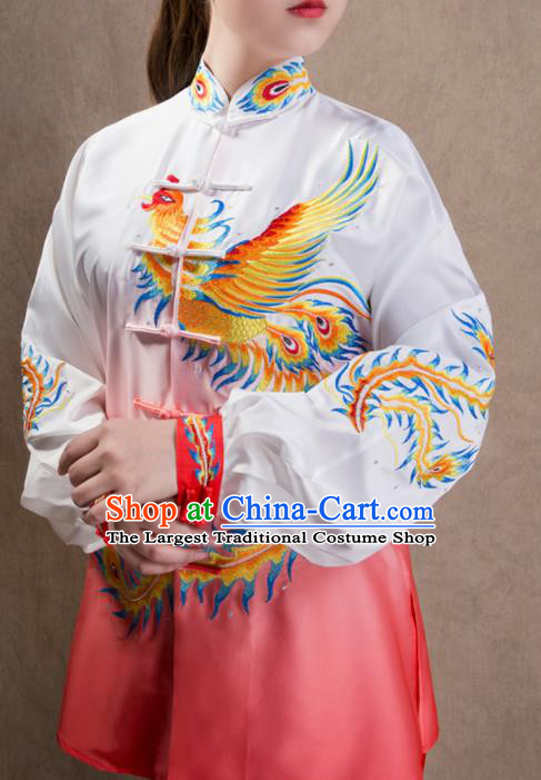Chinese Traditional Martial Arts Gradient Pink Costume Kung Fu Tai Chi Training Clothing for Women