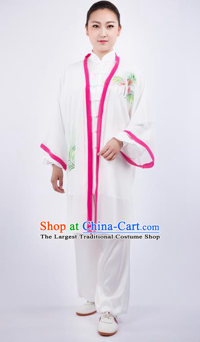 Chinese Traditional Martial Arts Printing White Costume Kung Fu Competition Tai Chi Training Clothing for Women