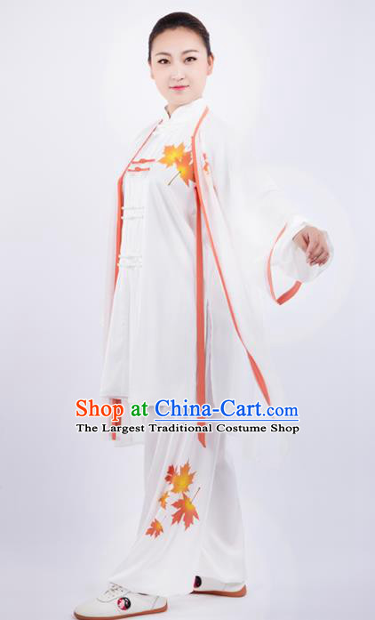 Chinese Traditional Martial Arts Printing Maple Leaf Costume Kung Fu Competition Tai Chi Training Clothing for Women