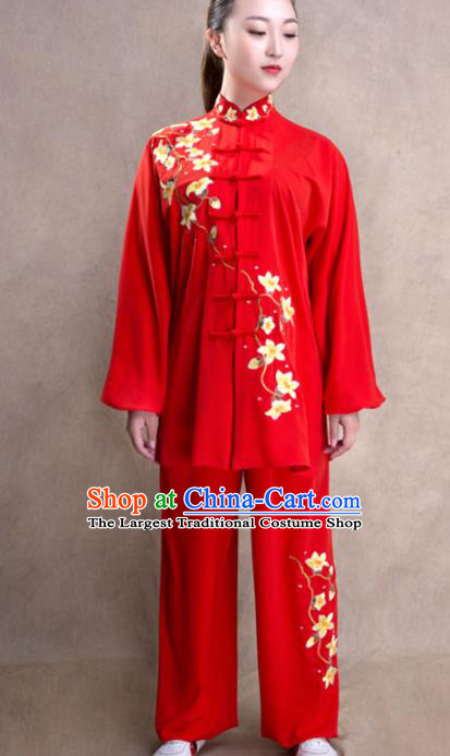 Chinese Traditional Martial Arts Competition Red Costume Kung Fu Tai Chi Training Clothing for Women