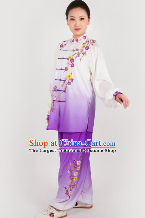 Chinese Traditional Martial Arts Embroidered Plum Purple Costume Kung Fu Competition Tai Chi Training Clothing for Women