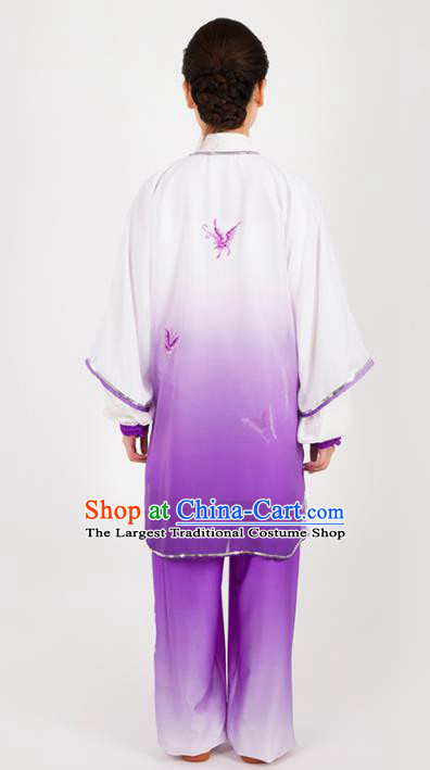 Chinese Traditional Martial Arts Embroidered Purple Costume Kung Fu Competition Tai Chi Training Clothing for Women