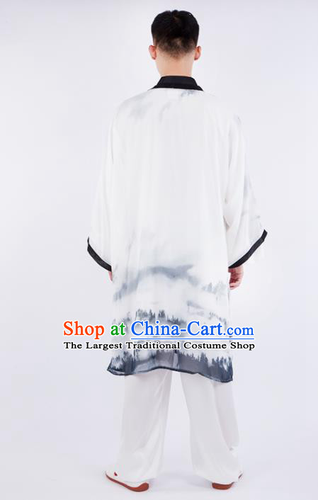 Chinese Traditional Martial Arts Competition Ink Painting Costume Kung Fu Tai Chi Training Clothing for Men