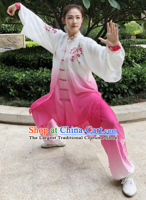 Professional Chinese Martial Arts Embroidered Plum Rosy Costume Traditional Kung Fu Competition Tai Chi Clothing for Women