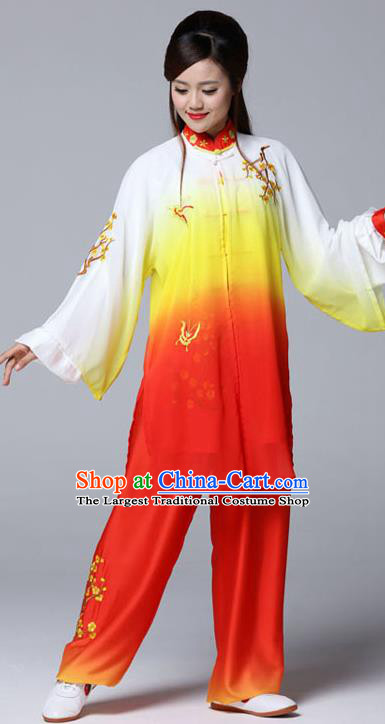 Professional Chinese Martial Arts Embroidered Plum Orange Costume Traditional Kung Fu Competition Tai Chi Clothing for Women
