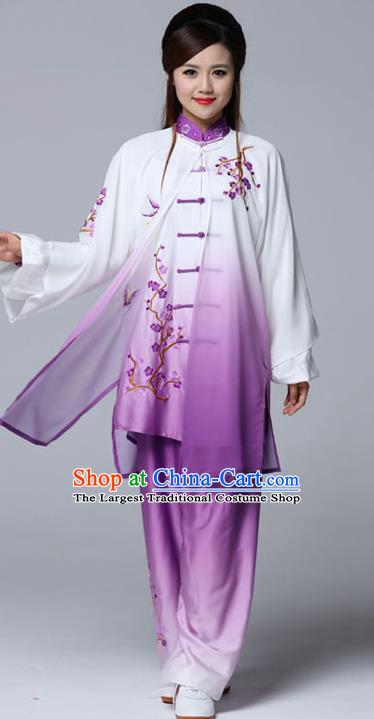 Professional Chinese Martial Arts Embroidered Plum Purple Costume Traditional Kung Fu Competition Tai Chi Clothing for Women