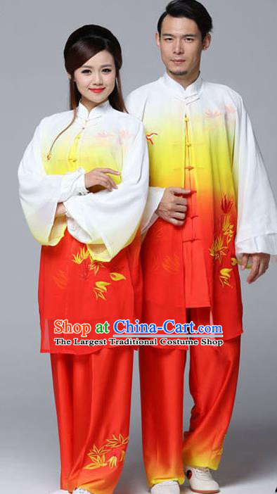 Professional Chinese Martial Arts Embroidered Bamboo Gradient Orange Costume Traditional Kung Fu Competition Tai Chi Clothing for Women