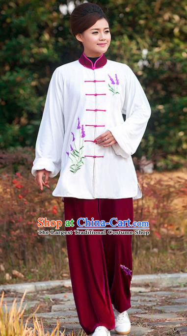Professional Martial Arts Competition Embroidered Lavender Costume Chinese Traditional Kung Fu Tai Chi Clothing for Women