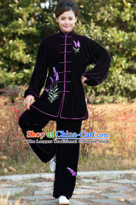Professional Martial Arts Competition Embroidered Lavender Purple Costume Chinese Traditional Kung Fu Tai Chi Clothing for Women