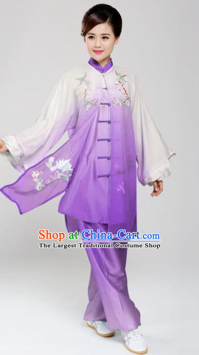 Professional Martial Arts Embroidered Magnolia Purple Costume Chinese Traditional Kung Fu Competition Tai Chi Clothing for Women