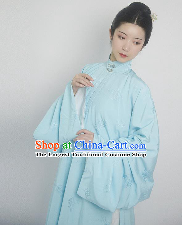 Traditional Chinese Ming Dynasty Princess Blue Hanfu Dress Ancient Drama Court Dowager Replica Costumes for Women