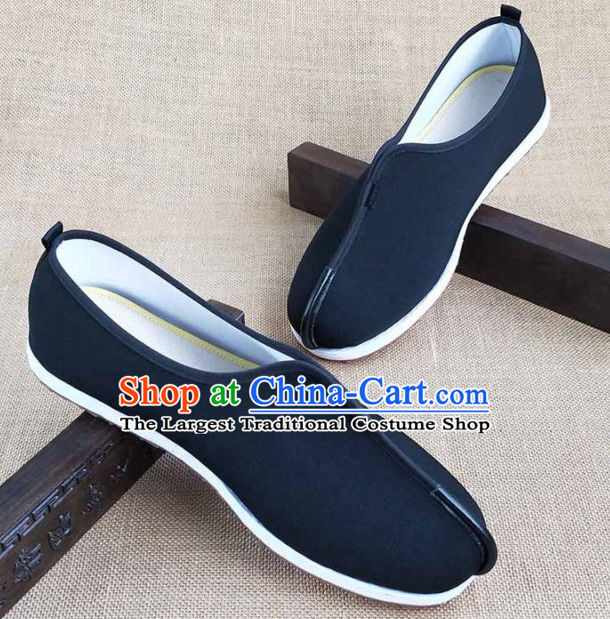 Traditional Chinese Black Monk Shoes Handmade Multi Layered Cloth Shoes Martial Arts Shoes for Men