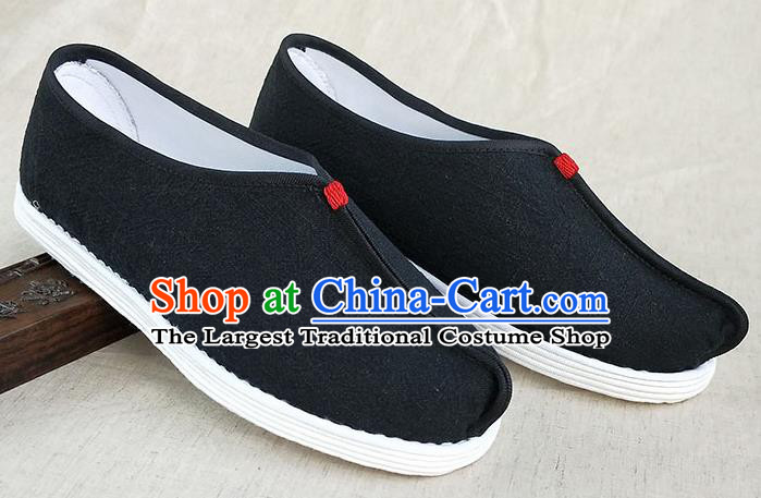 Traditional Chinese Black Linen Monk Shoes Handmade Multi Layered Cloth Shoes Martial Arts Shoes for Men